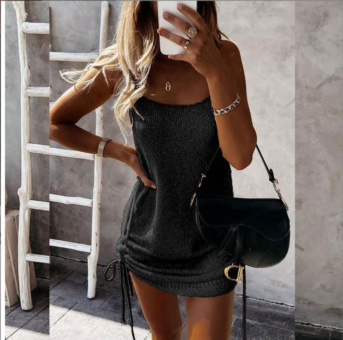 Strap Drawstring Waist Tight Backless Dress