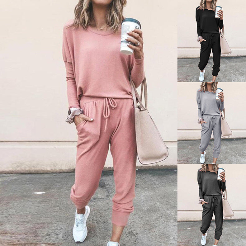 Loose Solid Color Long Sleeve Casual Set