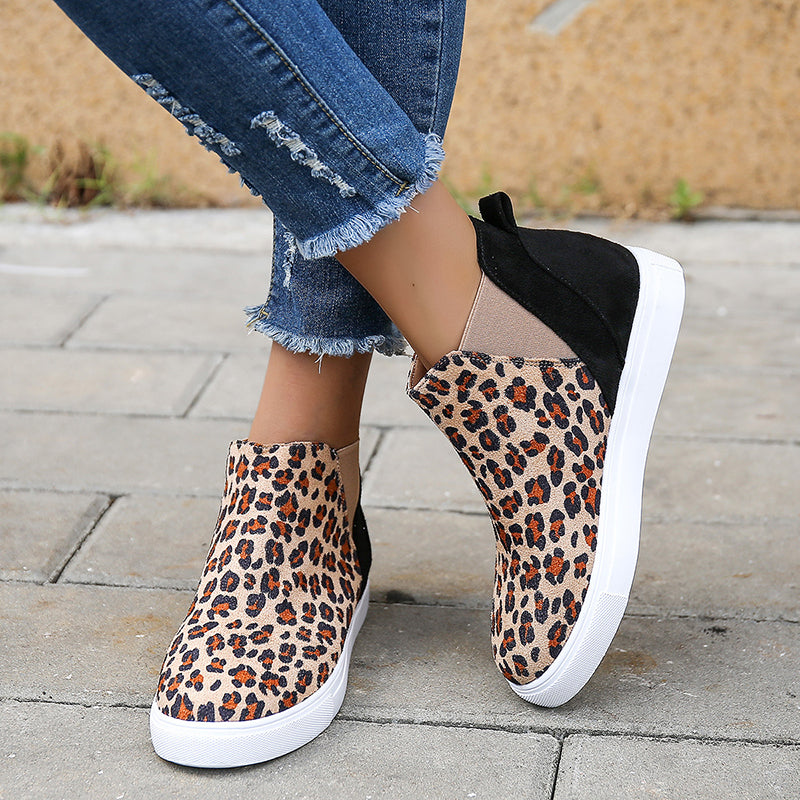 Leopard Print Flats Women V Cutout Elastic Band Shoes