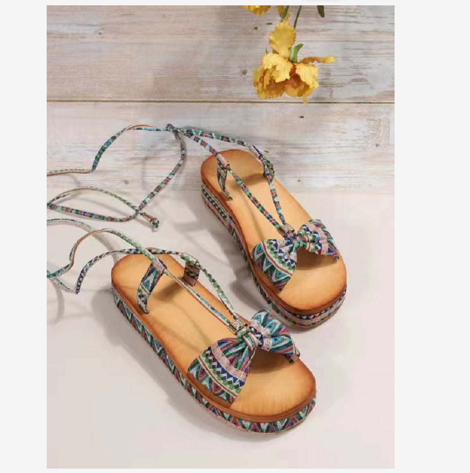 Bohemian Ankle Strap Platform Ethnic Sandals