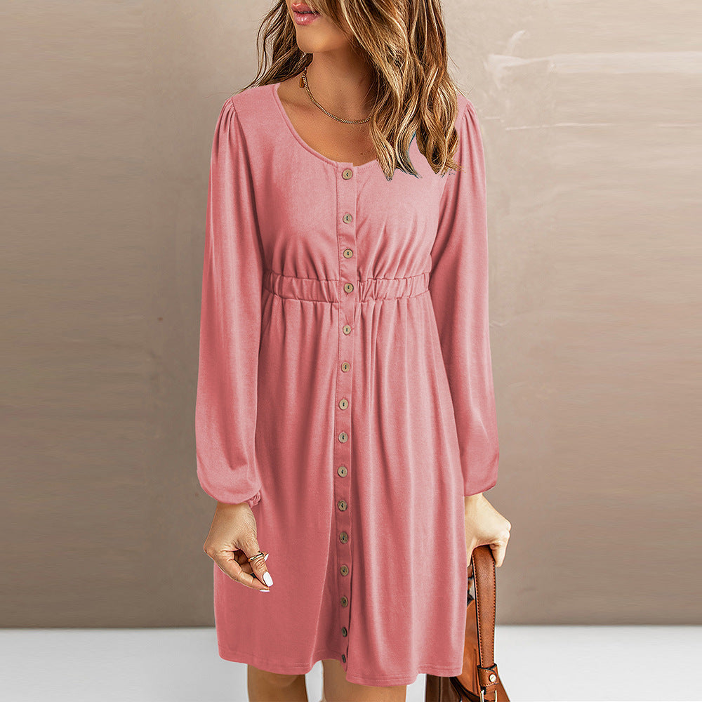 Women's Fashion Casual Solid Color Long-sleeved Dress