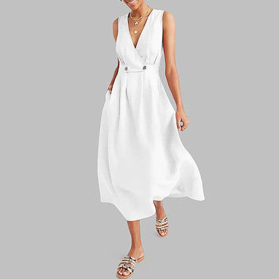 Women's collarless sleeveless solid color dress