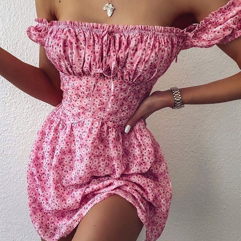 Stylish One-Shoulder Printed Bow Dress