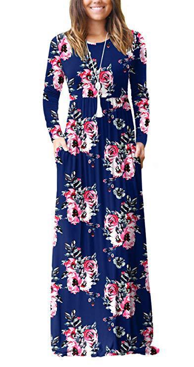 Long Sleeve Dress with Printed Design and Pocket Detail