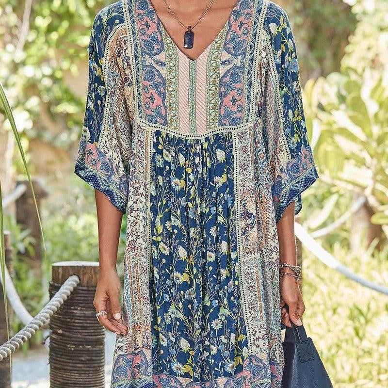 Bohemian Print V-neck Dress