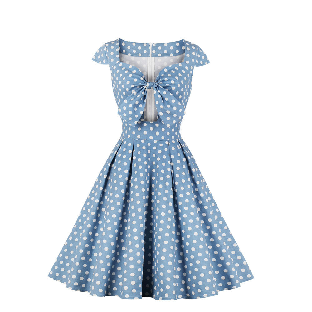 Retro Polka Dot Dress in Hepburn Style