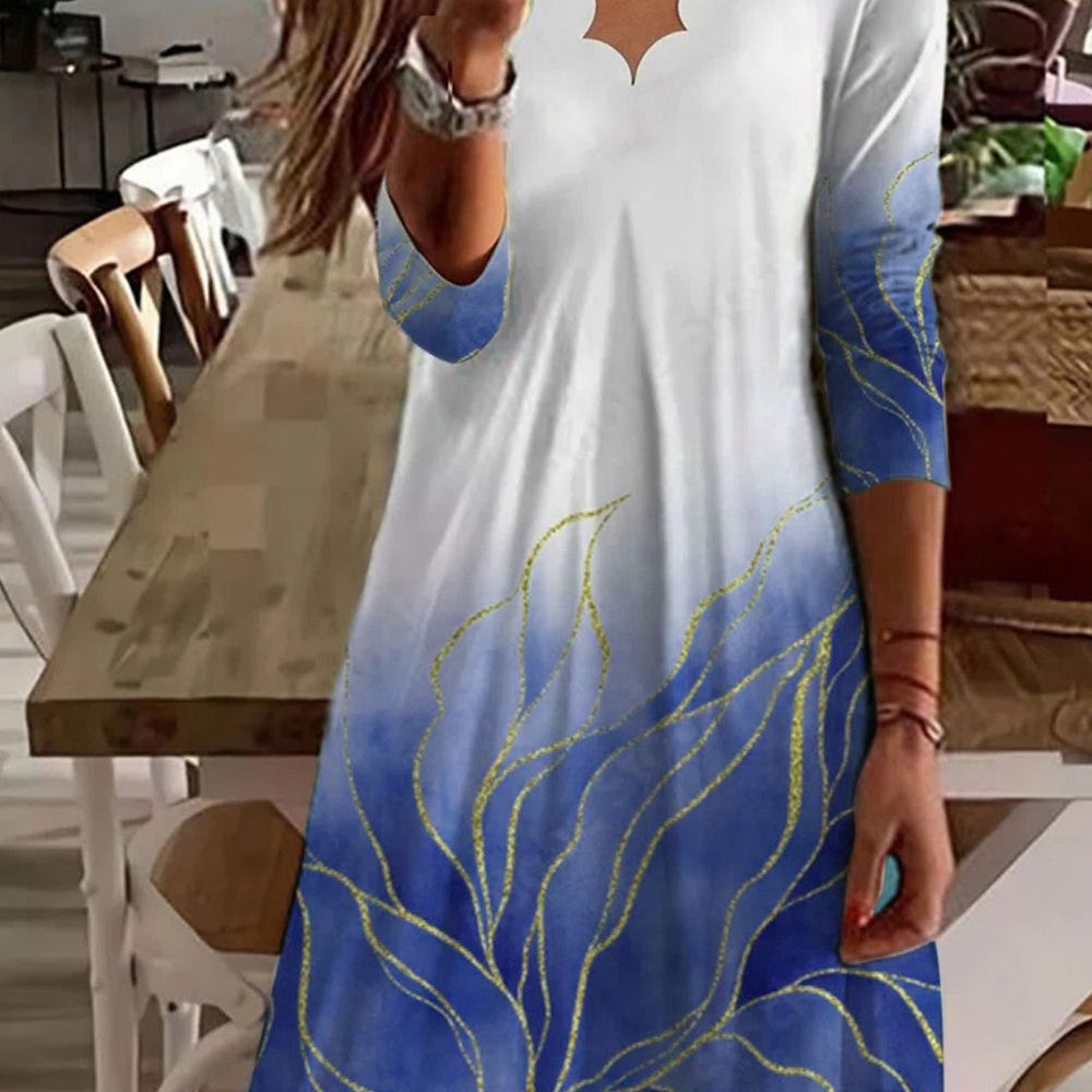 Wavy Collar Mid-sleeve Mid-length Dress for Women