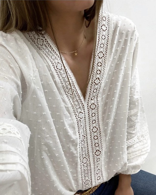 Embroidered Lace Short-Sleeved Top for Women.