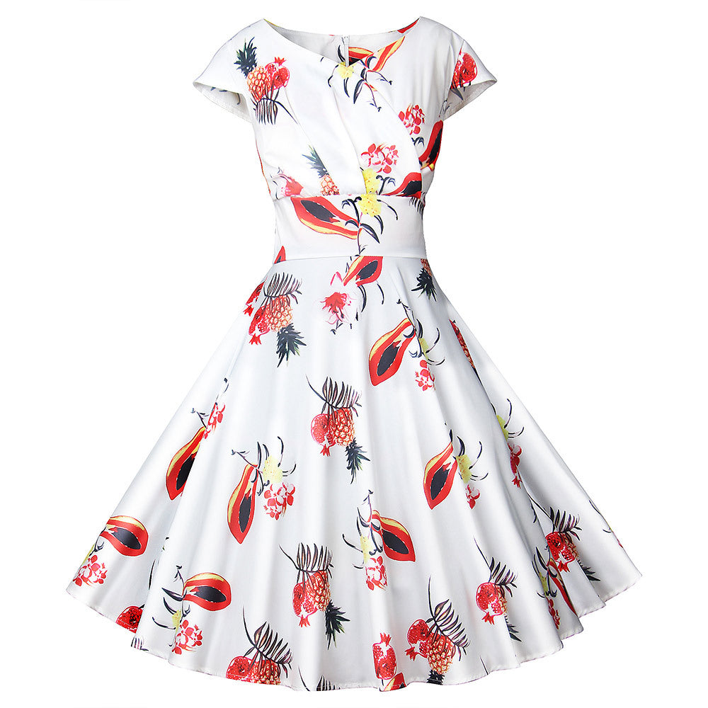 Hepburn Style Vintage Print Dress Cocktail