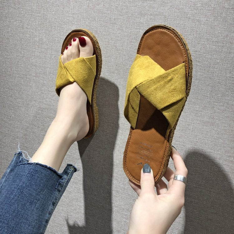 New Slippers Women's Korean-style Flat Flip-flops Cross Fashion Outerwear Women's Sandals