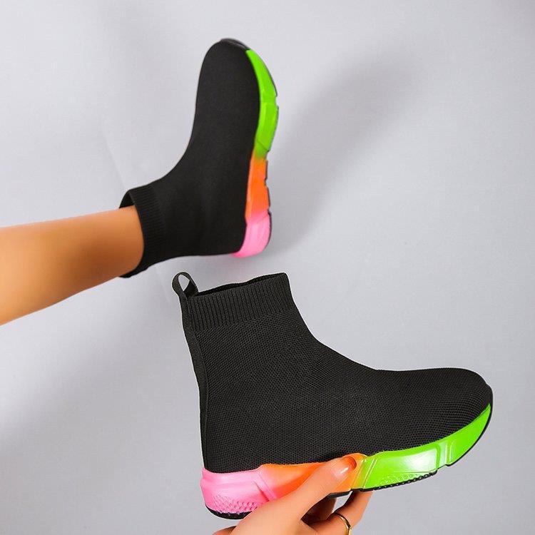 Iridescent Shoes Platform Black Ankle Boots For Women