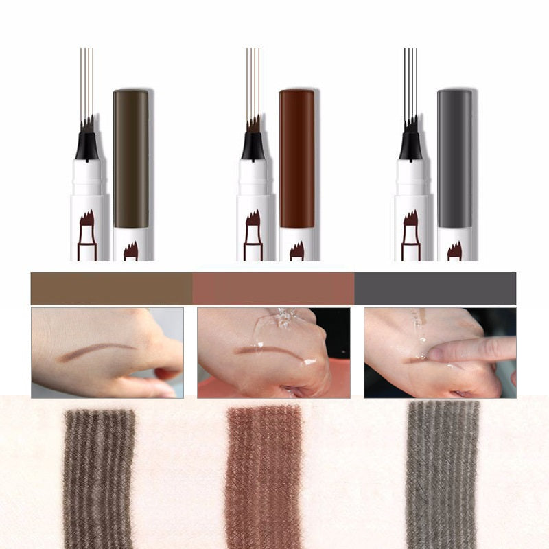 Four-Tip Liquid Eyebrow Pencil with Water-Based Formula for Precise Application