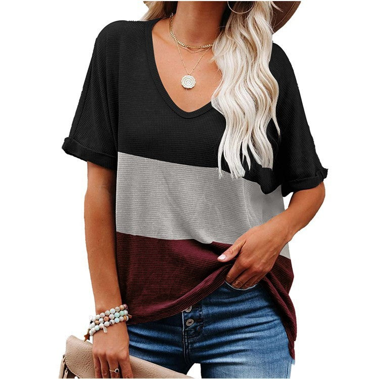 Fashionable Women's Color Matching Pullover Short Top