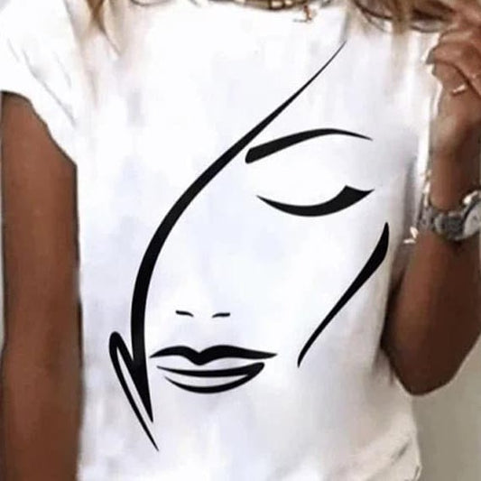 Women's Street-Style Short-Sleeved Sports T-Shirt Featuring a Unique 3D Print Design.