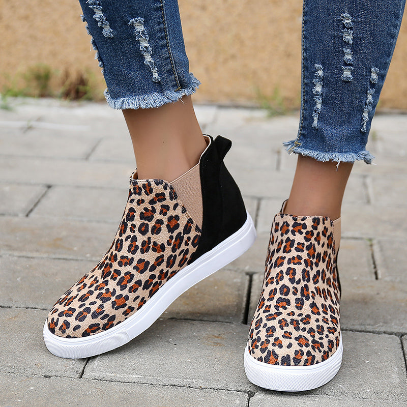 Leopard Print Flats Women V Cutout Elastic Band Shoes