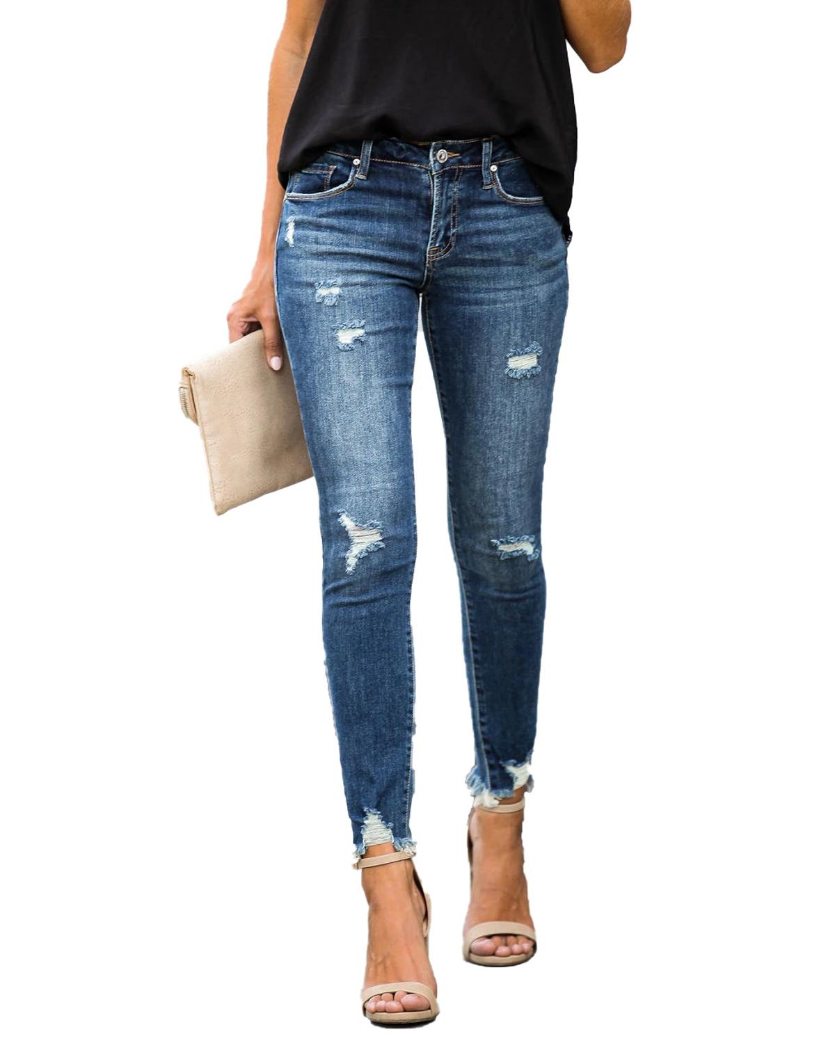 Elegant Urban Chic Women's Ripped Jeans with Pencil Fit