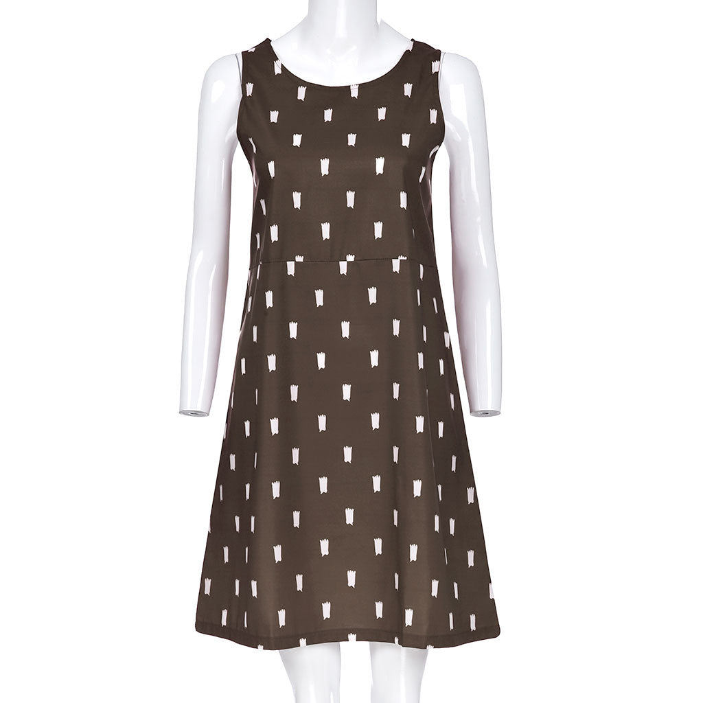 Sleeveless Round Neck Dress with Fashion Print