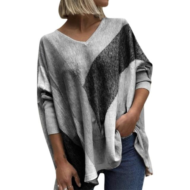 Loose V-Neck Long-Sleeved Printed T-Shirt Top for Women