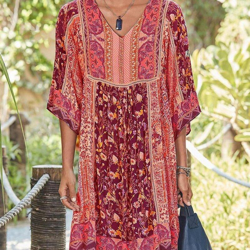 Bohemian Print V-neck Dress