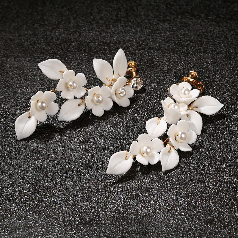 White Ceramic Flower Handmade Flower Earpieces
