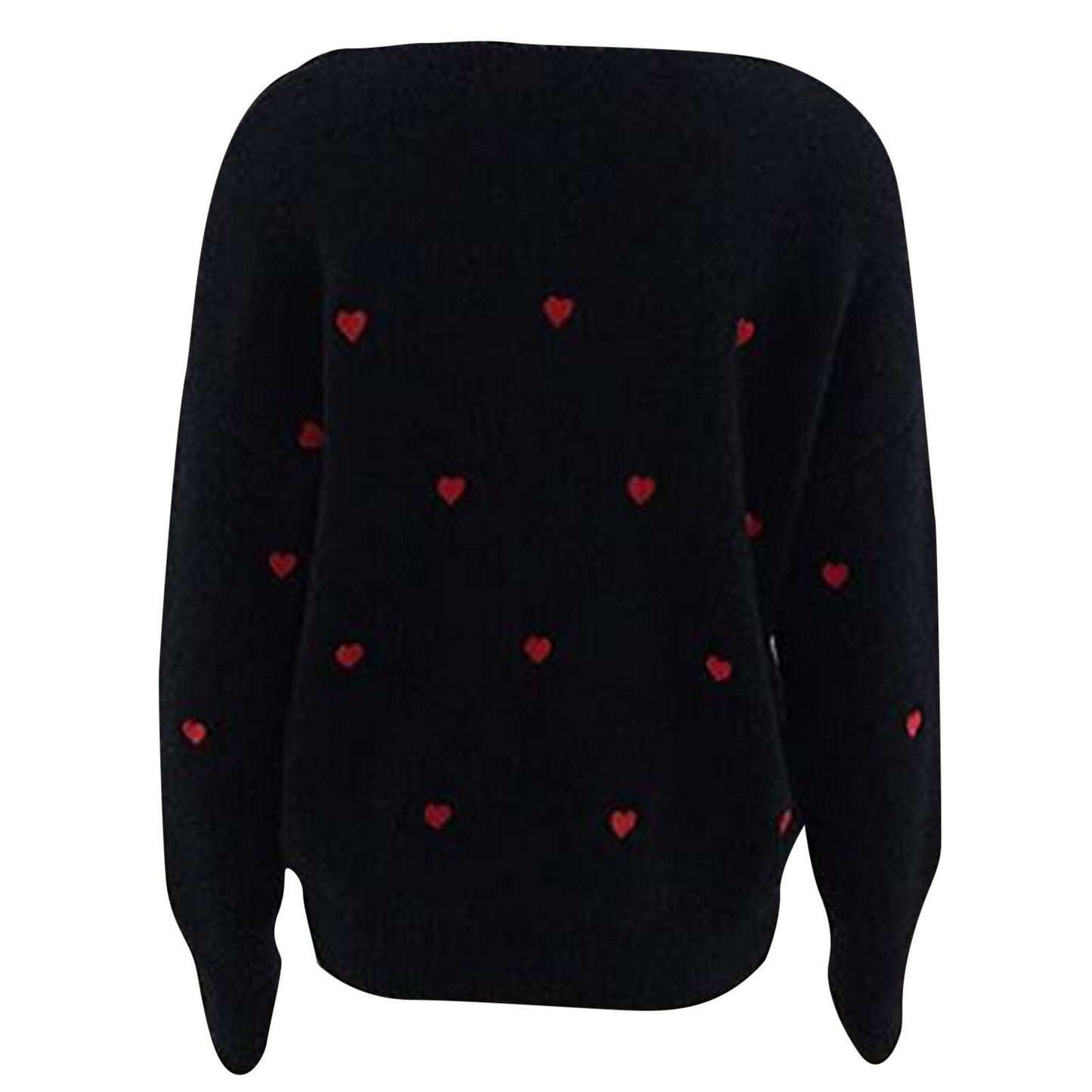 Heart Printed Long Sleeve V-Neck Sweater Tops with Pullovers