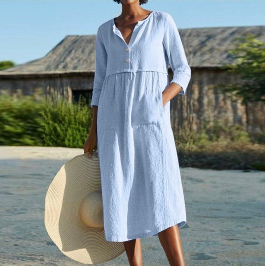 Plus size half sleeve linen cotton dress