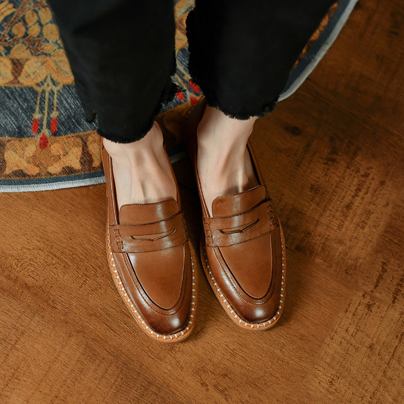 Light Brown Simple English Small Leather Shoes