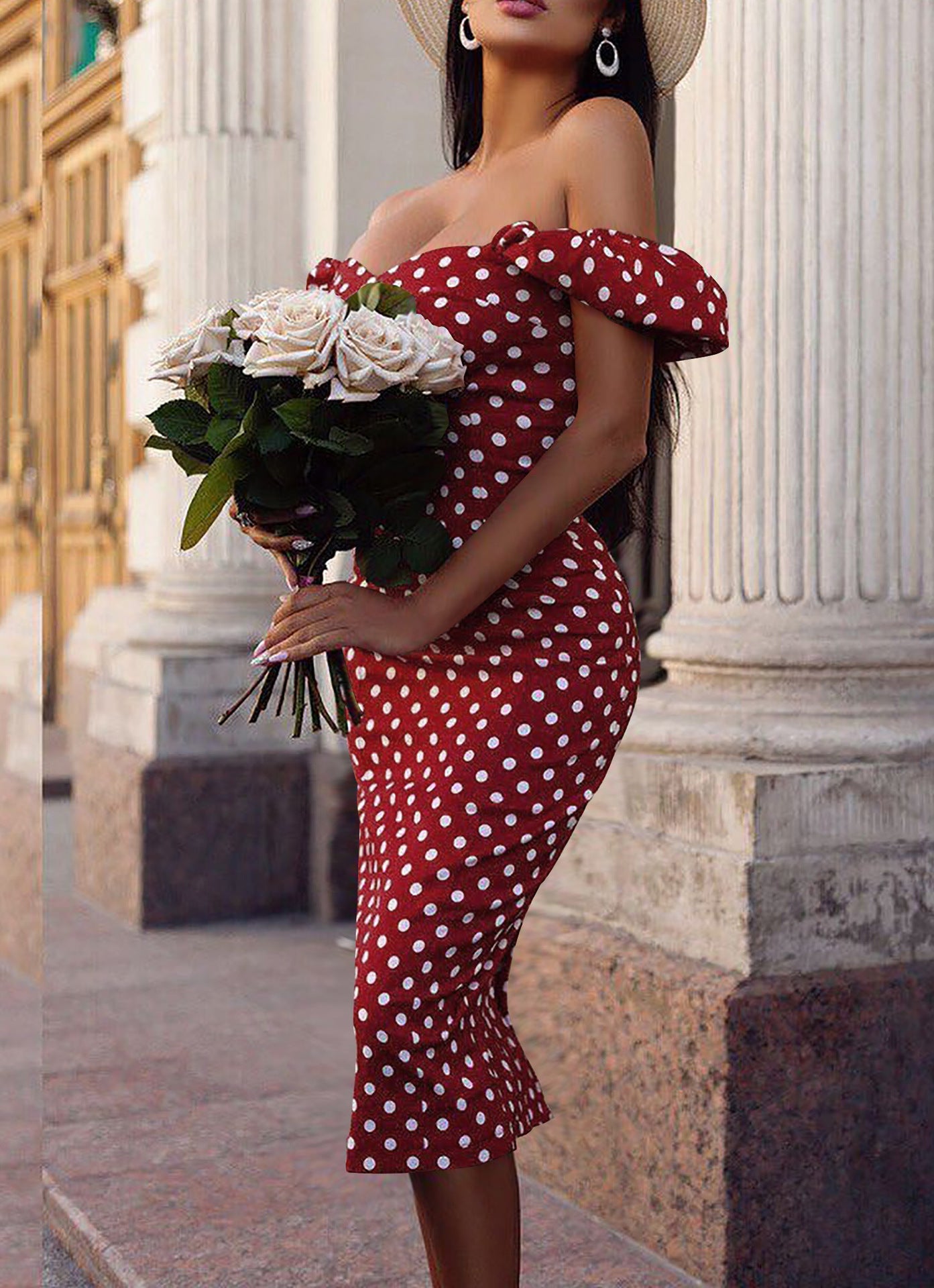 One-Shoulder Split Dress with Polka Dot Tube Top