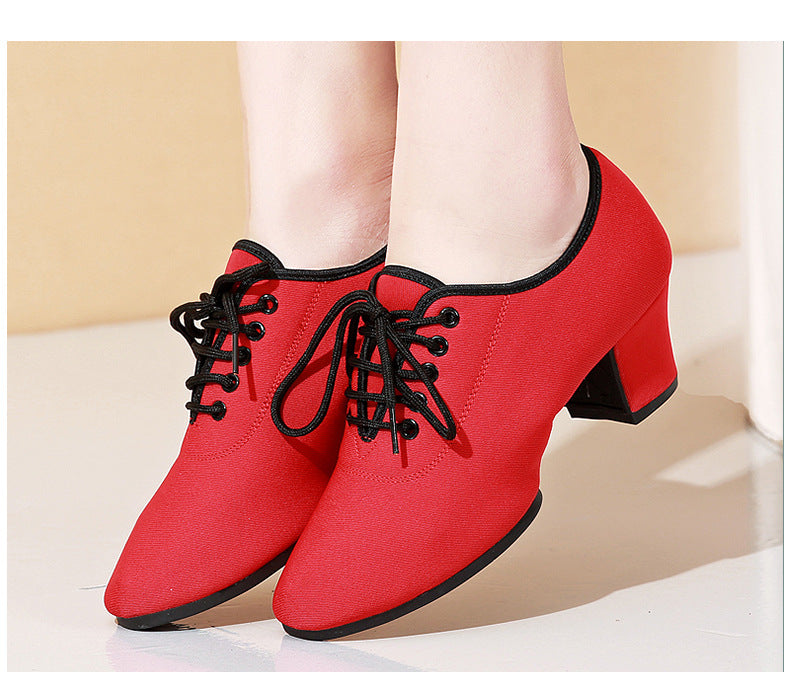 Charm Charm Latin Dance Women's Mid Heel Soft Bottom Oxford Cloth Dancing Shoes