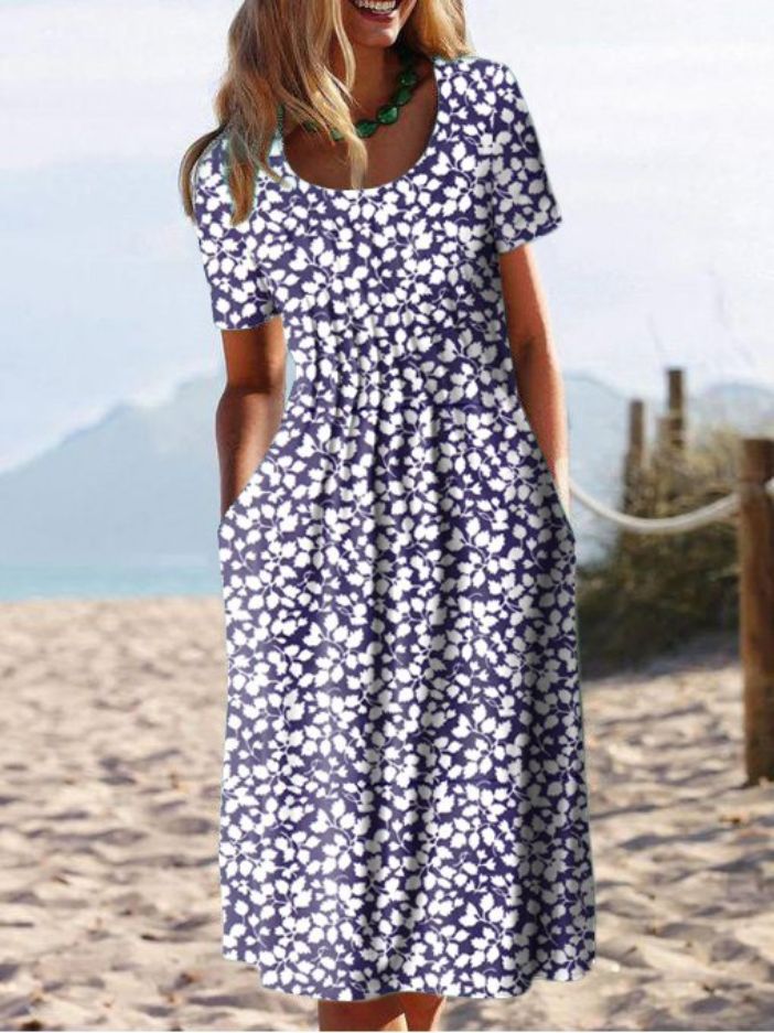 Long-Waisted Women's Printed Dress