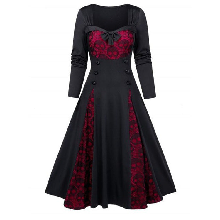 Fashionable Women's Dress with Contrast Color Lace Stitching