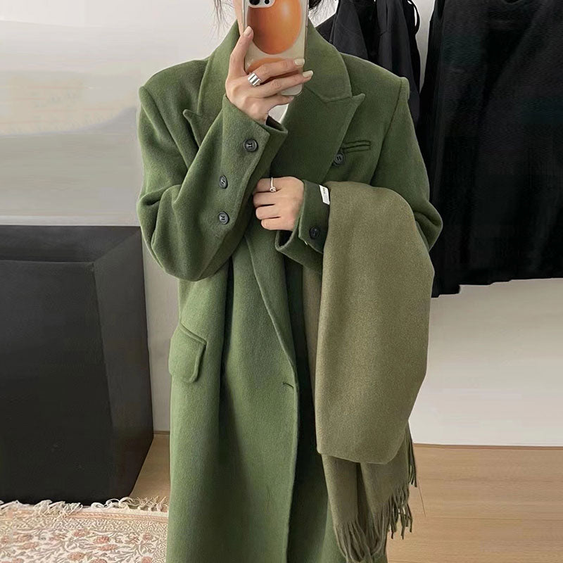 Irregular Cufflink Design Woolen Coat Coat Woman