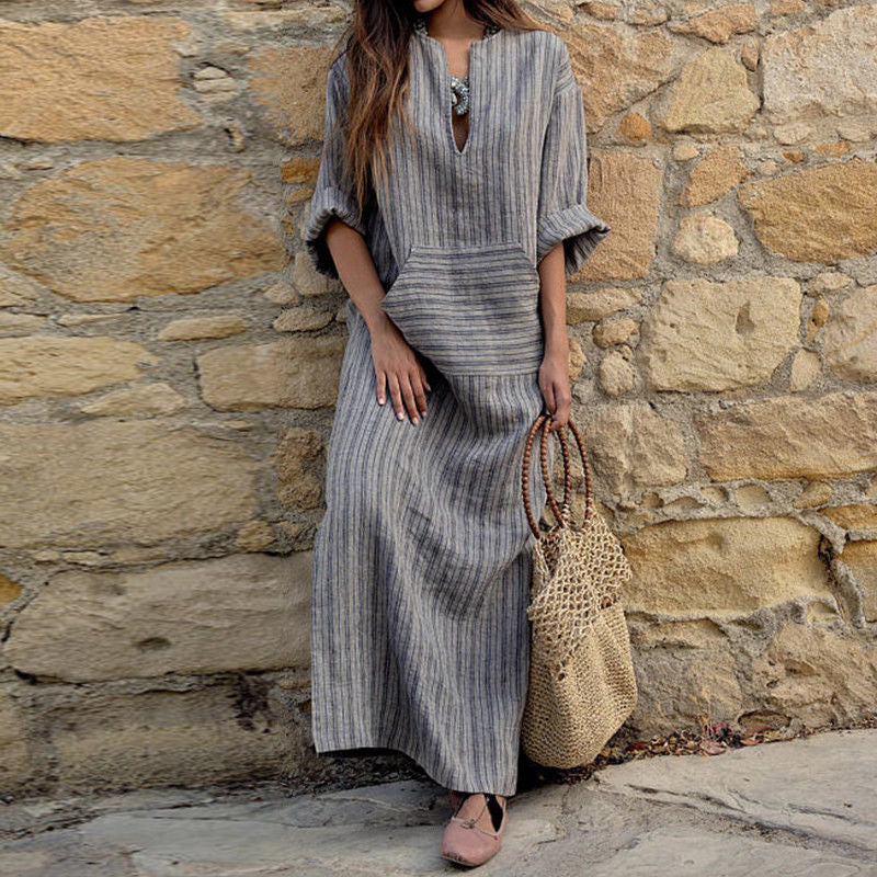 Cotton and linen loose long dress