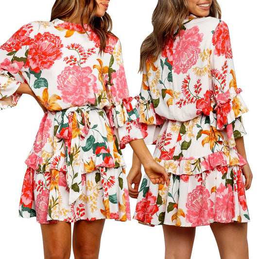 Long Sleeve Round Neck Printed Dress