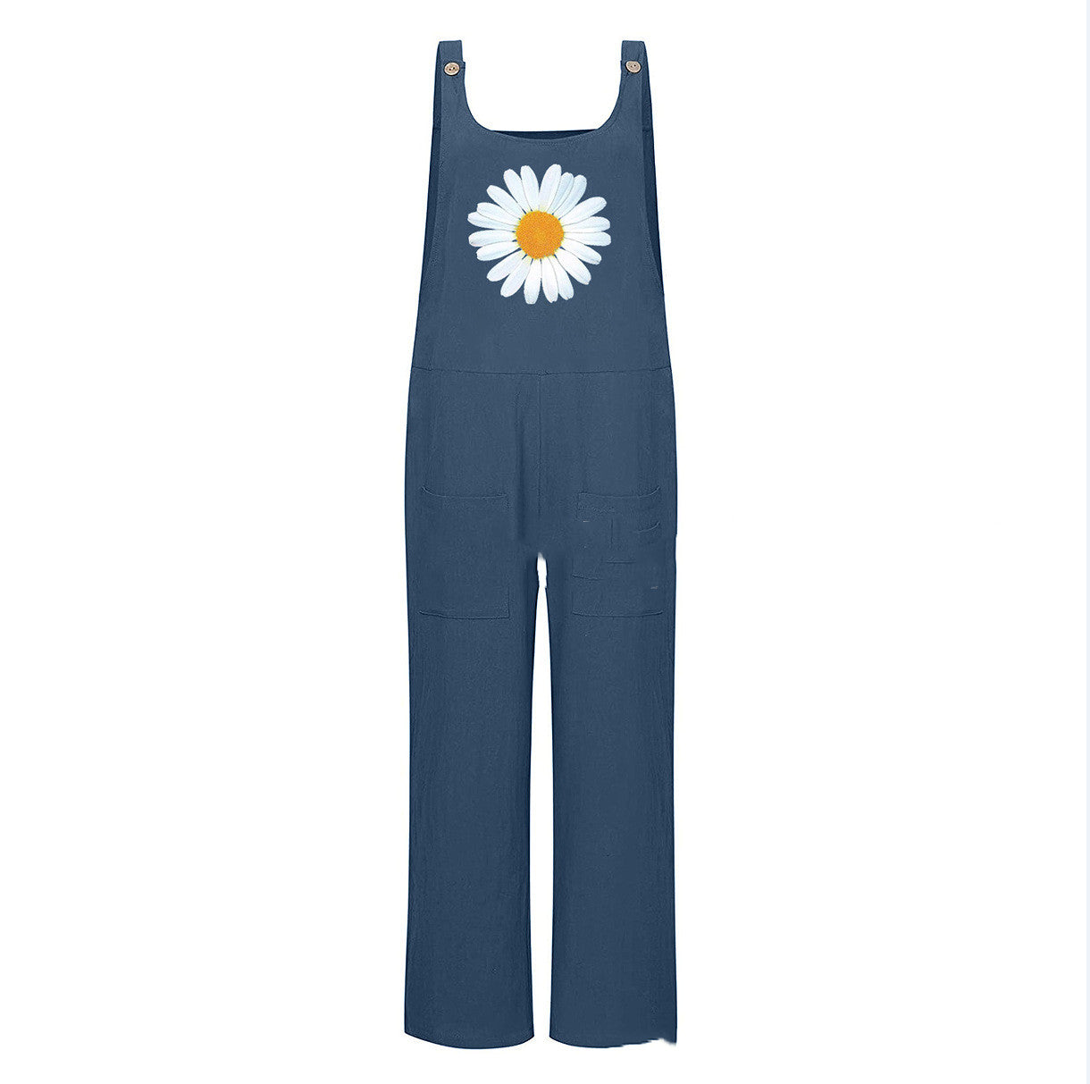 Women's Outer Flower Overalls Cotton Linen Buttons