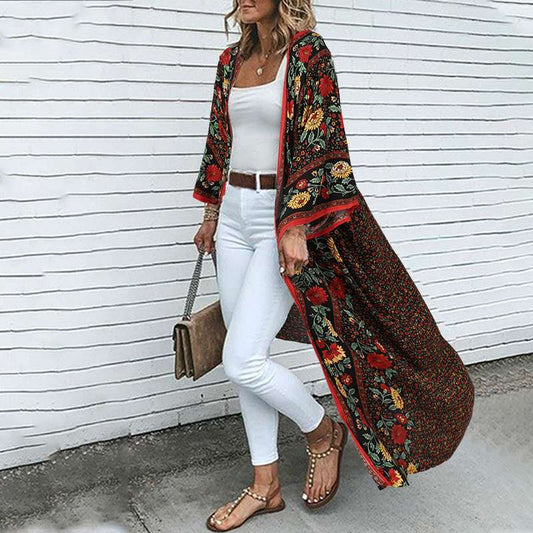 Women's Fashion Casual Printed Kimono Jacket