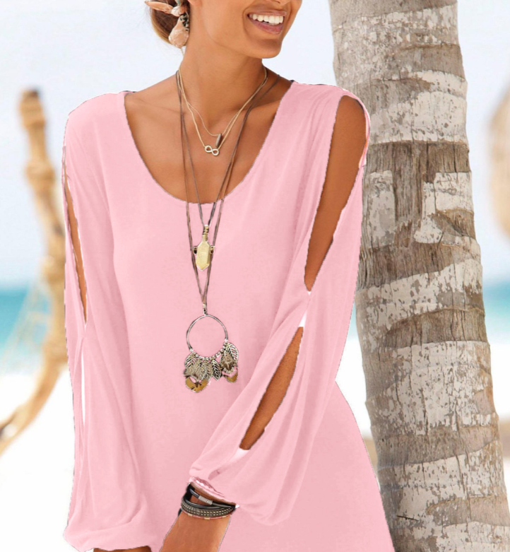 Dress Deep V-neck Loose Shoulder Long Sleeve Casual Beach Dress