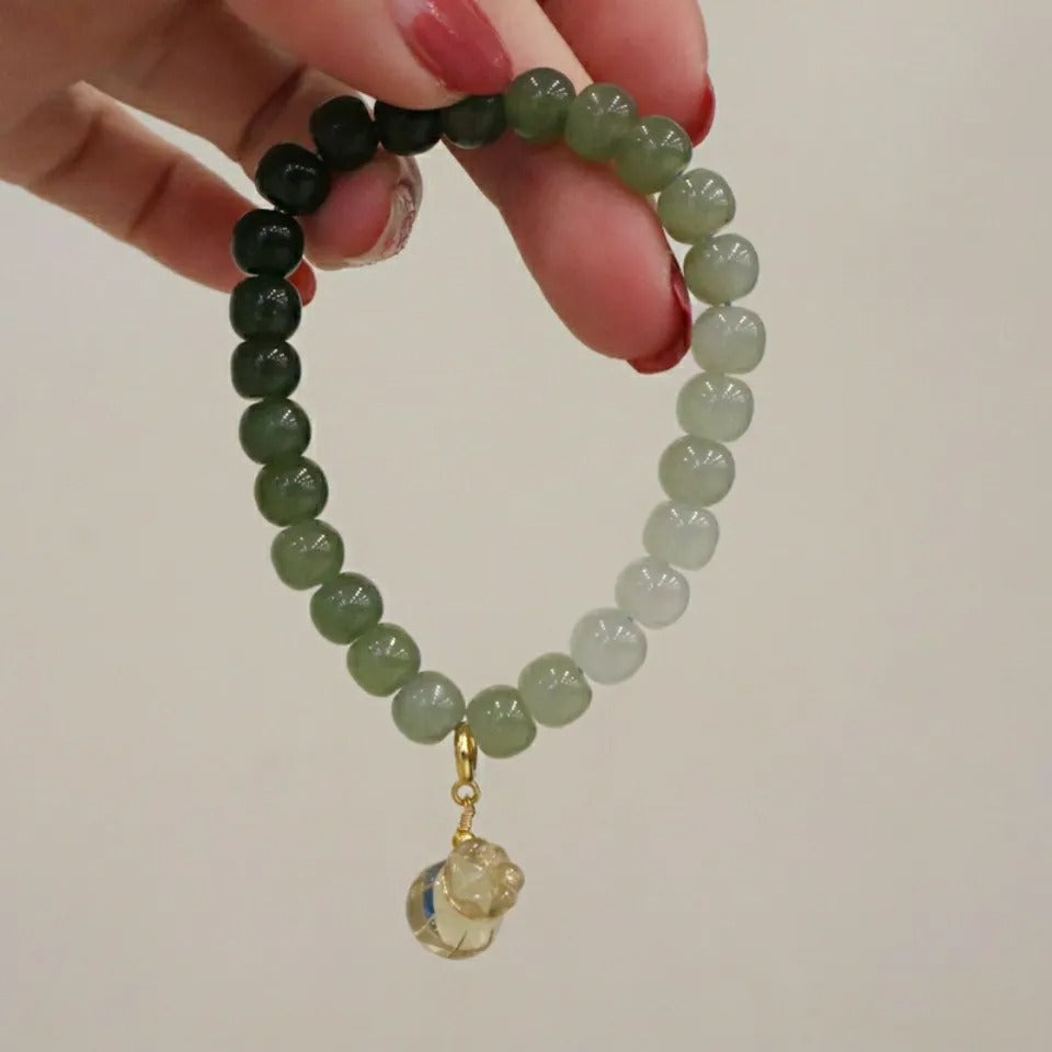 Natural Hetian Gradient Jade Barrel Bead Bracelet