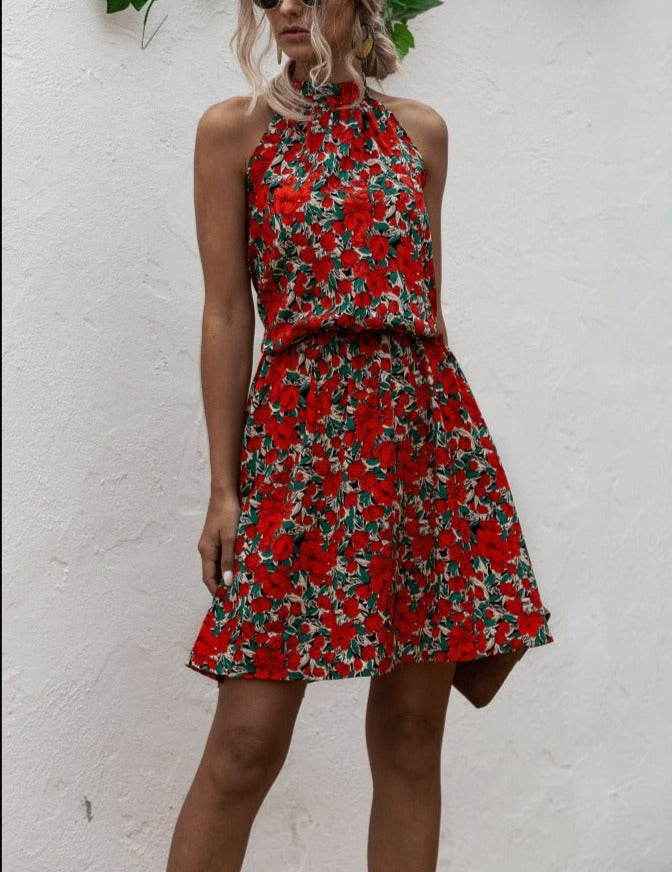 Halter floral print dress