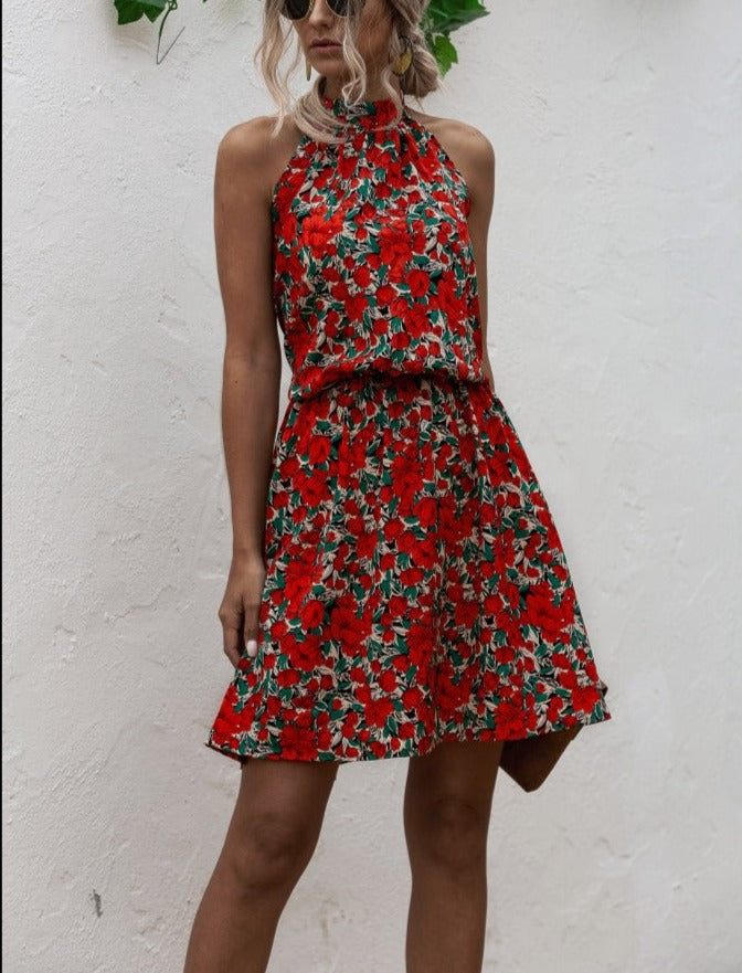 Halter floral print dress