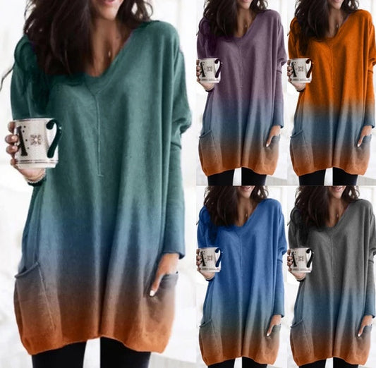 Gradient Long-Sleeved Sweater for Women