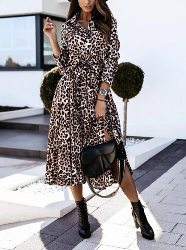 Long sleeve leopard print dress