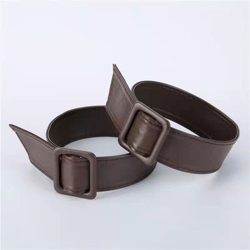 Soft Leather Trench Cuffs With Hand Wrist Strap