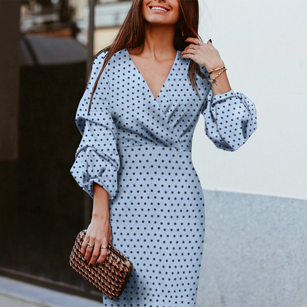 Polka Dot Printing Fashion V-neck Professional Dress Women