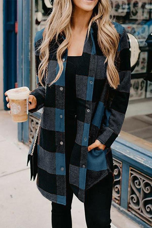 Plaid Print Mid-Length Sweater with Long Sleeves