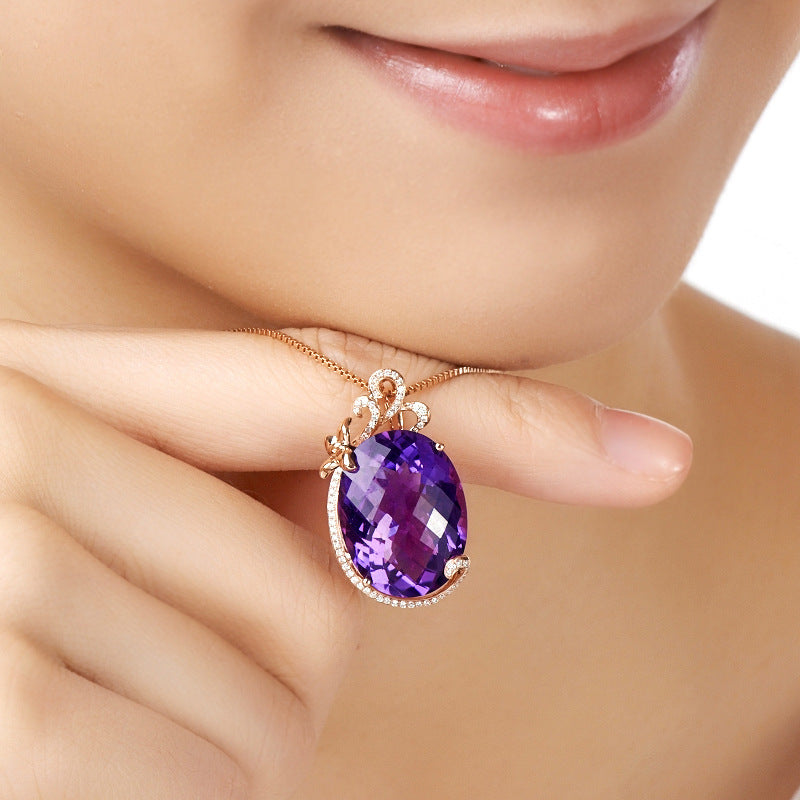 Amethyst Pendant Inlaid Color Gemstone Necklace