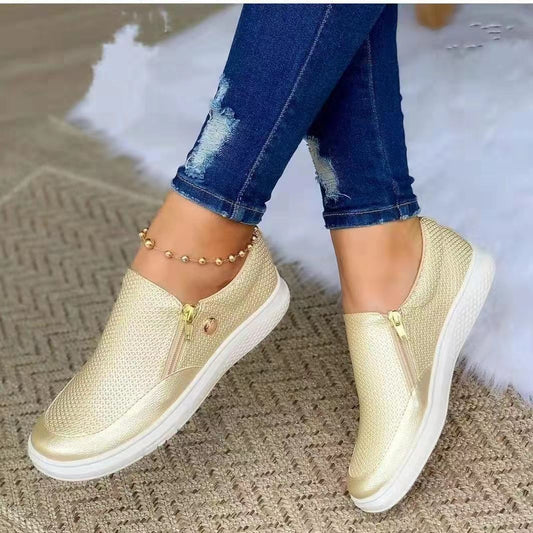 Women's Flats Sneakers Side Zipper Round Toe Walking Shoes Fall Spring