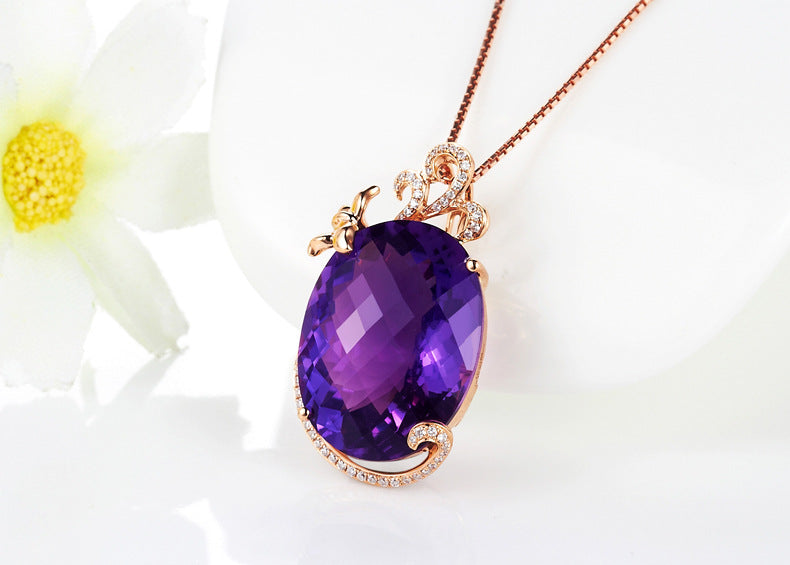 Amethyst Pendant Inlaid Color Gemstone Necklace