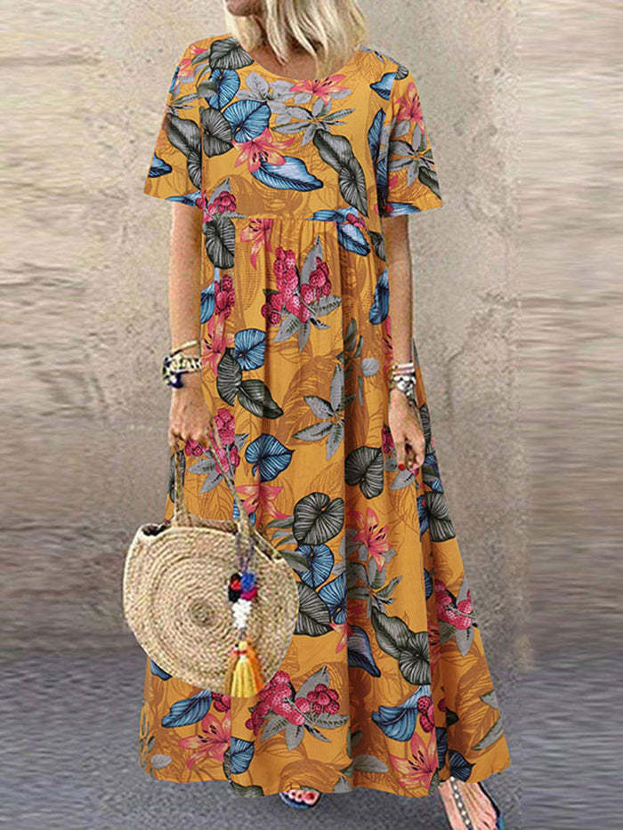 Long Dress Round Neck Casual Women's Retro