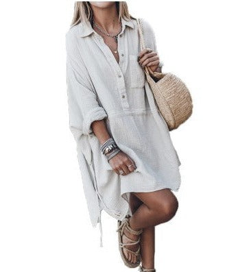 Casual Loose Deep V-neck Mid-length Pocket Patch Dress